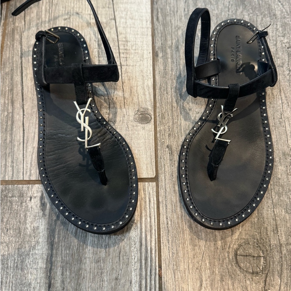 Saint Laurent Black Studded Sandals
